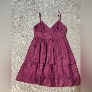 Tiered Mini Dress with adjustable straps in Wine Berry. XS